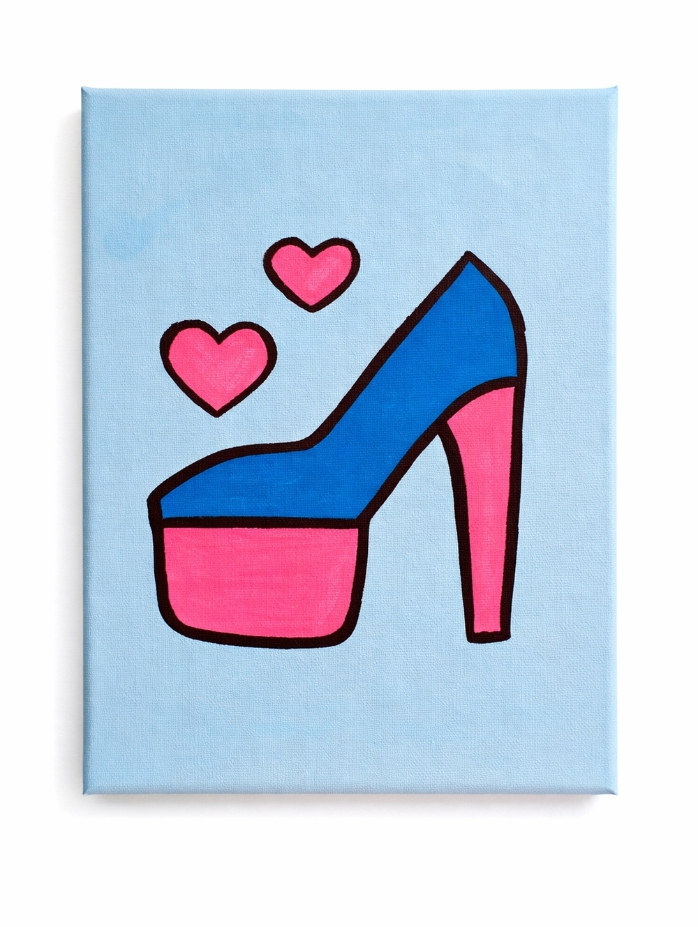 Hand Painted Pop Art High Heel Canvas Pink Blue Shoe Wall Decor Chic Art